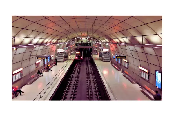 Viajante esperando trem em estação na Espanha, mostrando transporte barato e opções acessíveis entre cidades espanholas