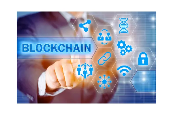 Ilustração do funcionamento do blockchain no turismo, mostrando segurança e transparência em viagens