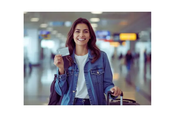 Viajante feliz no aeroporto
