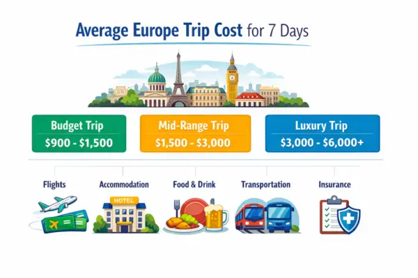 Europe trip cost breakdown infographic