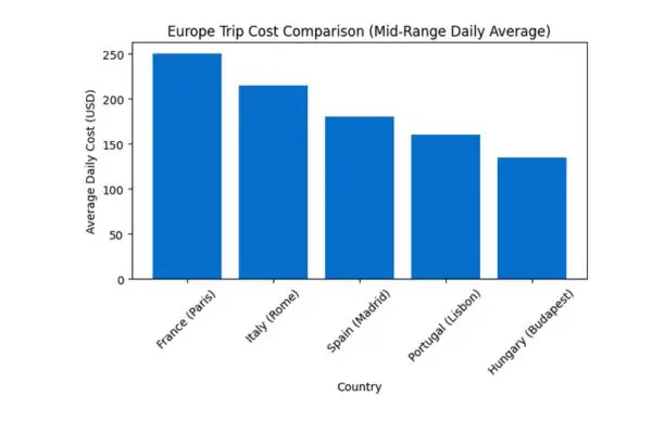 Europe trip cost comparison by country mid-range daily average